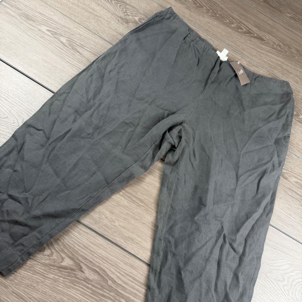 J. Jill Women Slim Crops 100% Linen Elastic Waist Grey Onyx LP